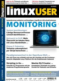 Titelbild der Ausgabe 10/2023 von LinuxUser. Diese Zeitschrift und viele weitere Computerzeitschriften, Tabletmagazine und Smartphonemagazine als Abo oder epaper bei United Kiosk online kaufen.