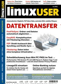 Titelbild der Ausgabe 11/2021 von LinuxUser. Diese Zeitschrift und viele weitere Computerzeitschriften, Tabletmagazine und Smartphonemagazine als Abo oder epaper bei United Kiosk online kaufen.