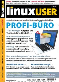 Titelbild der Ausgabe 11/2025 von LinuxUser. Diese Zeitschrift und viele weitere Computerzeitschriften, Tabletmagazine und Smartphonemagazine als Abo oder epaper bei United Kiosk online kaufen.