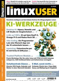 Titelbild der Ausgabe 11/2026 von LinuxUser. Diese Zeitschrift und viele weitere Computerzeitschriften, Tabletmagazine und Smartphonemagazine als Abo oder epaper bei United Kiosk online kaufen.