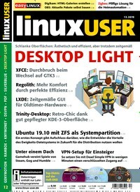Titelbild der Ausgabe 12/2019 von LinuxUser. Diese Zeitschrift und viele weitere Computerzeitschriften, Tabletmagazine und Smartphonemagazine als Abo oder epaper bei United Kiosk online kaufen.