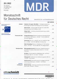 Titelbild der Ausgabe 21/2022 von Monatsschrift für Deutsches Recht (MDR). Diese Zeitschrift und viele weitere Jurazeitschriften und Zeitschriften für Verwaltung als Abo oder epaper bei United Kiosk online kaufen.
