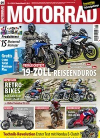 Titelbild der Ausgabe 9/2024 von Motorrad. Diese Zeitschrift und viele weitere Automagazine und Motorradzeitschriften als Abo oder epaper bei United Kiosk online kaufen.
