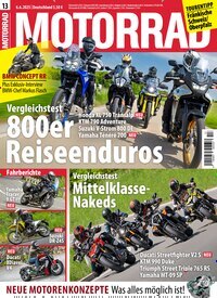 Titelbild der Ausgabe 13/2025 von Motorrad. Diese Zeitschrift und viele weitere Automagazine und Motorradzeitschriften als Abo oder epaper bei United Kiosk online kaufen.