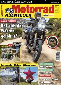 Titelbild der Ausgabe 4/2019 von Motorrad ABENTEUER. Diese Zeitschrift und viele weitere Automagazine und Motorradzeitschriften als Abo oder epaper bei United Kiosk online kaufen.