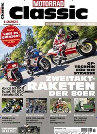 Titelbild der Ausgabe 2/2024 von Motorrad Classic. Diese Zeitschrift und viele weitere Automagazine und Motorradzeitschriften als Abo oder epaper bei United Kiosk online kaufen.
