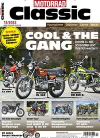 Titelbild der Ausgabe 12/2022 von Motorrad Classic. Diese Zeitschrift und viele weitere Automagazine und Motorradzeitschriften als Abo oder epaper bei United Kiosk online kaufen.