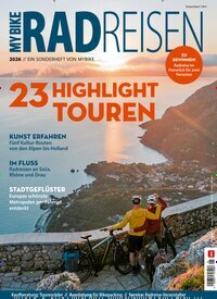 Titelbild der Ausgabe 1/2026 von myBike Sonderheft Radreisen. Diese Zeitschrift und viele weitere Sportmagazine als Abo oder epaper bei United Kiosk online kaufen.