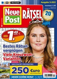 Titelbild der Ausgabe 9/2022 von Neue Post Rätsel. Diese Zeitschrift und viele weitere Groschenromane und Rätselhefte als Abo oder epaper bei United Kiosk online kaufen.