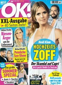 Titelbild der Ausgabe 33/2019 von OK!. Diese Zeitschrift und viele weitere Lifestylemagazine und Peoplemagazine als Abo oder epaper bei United Kiosk online kaufen.