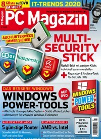 Titelbild der Ausgabe 1/2020 von PC Magazin. Diese Zeitschrift und viele weitere Computerzeitschriften, Tabletmagazine und Smartphonemagazine als Abo oder epaper bei United Kiosk online kaufen.