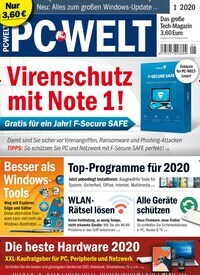 Titelbild der Ausgabe 1/2020 von PC Welt. Diese Zeitschrift und viele weitere Computerzeitschriften, Tabletmagazine und Smartphonemagazine als Abo oder epaper bei United Kiosk online kaufen.
