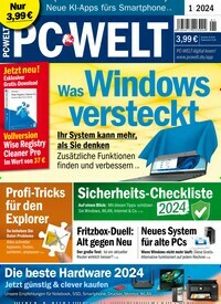 Titelbild der Ausgabe 1/2024 von PC Welt. Diese Zeitschrift und viele weitere Computerzeitschriften, Tabletmagazine und Smartphonemagazine als Abo oder epaper bei United Kiosk online kaufen.