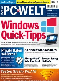 Titelbild der Ausgabe 3/2019 von PC Welt. Diese Zeitschrift und viele weitere Computerzeitschriften, Tabletmagazine und Smartphonemagazine als Abo oder epaper bei United Kiosk online kaufen.