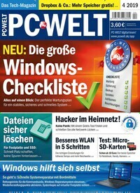 Titelbild der Ausgabe 4/2019 von PC Welt. Diese Zeitschrift und viele weitere Computerzeitschriften, Tabletmagazine und Smartphonemagazine als Abo oder epaper bei United Kiosk online kaufen.