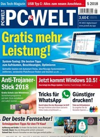 Titelbild der Ausgabe 5/2018 von PC Welt. Diese Zeitschrift und viele weitere Computerzeitschriften, Tabletmagazine und Smartphonemagazine als Abo oder epaper bei United Kiosk online kaufen.