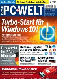 Titelbild der Ausgabe 5/2019 von PC Welt. Diese Zeitschrift und viele weitere Computerzeitschriften, Tabletmagazine und Smartphonemagazine als Abo oder epaper bei United Kiosk online kaufen.