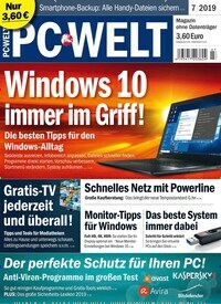 Titelbild der Ausgabe 7/2019 von PC Welt. Diese Zeitschrift und viele weitere Computerzeitschriften, Tabletmagazine und Smartphonemagazine als Abo oder epaper bei United Kiosk online kaufen.