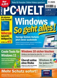 Titelbild der Ausgabe 9/2025 von PC Welt. Diese Zeitschrift und viele weitere Computerzeitschriften, Tabletmagazine und Smartphonemagazine als Abo oder epaper bei United Kiosk online kaufen.