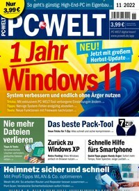 Titelbild der Ausgabe 11/2022 von PC Welt. Diese Zeitschrift und viele weitere Computerzeitschriften, Tabletmagazine und Smartphonemagazine als Abo oder epaper bei United Kiosk online kaufen.