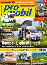 Titelbild der Ausgabe 7/2025 von promobil. Diese Zeitschrift und viele weitere Automagazine und Motorradzeitschriften als Abo oder epaper bei United Kiosk online kaufen.