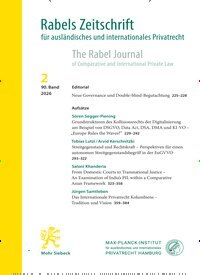 Titelbild der Ausgabe 2/2026 von Rabels Zeitschrift für ausländisches und internationales Privatrecht (RabelsZ). Diese Zeitschrift und viele weitere Jurazeitschriften und Zeitschriften für Verwaltung als Abo oder epaper bei United Kiosk online kaufen.
