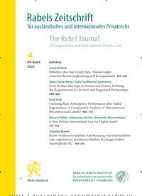 Titelbild der Ausgabe 4/2025 von Rabels Zeitschrift für ausländisches und internationales Privatrecht (RabelsZ). Diese Zeitschrift und viele weitere Jurazeitschriften und Zeitschriften für Verwaltung als Abo oder epaper bei United Kiosk online kaufen.
