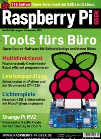 Titelbild der Ausgabe 9/2025 von Raspberry Pi Geek. Diese Zeitschrift und viele weitere Computerzeitschriften, Tabletmagazine und Smartphonemagazine als Abo oder epaper bei United Kiosk online kaufen.
