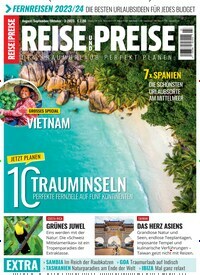 Titelbild der Ausgabe 3/2023 von REISE und PREISE. Diese Zeitschrift und viele weitere Reisemagazine, Freizeitmagazine und Wissensmagazine als Abo oder epaper bei United Kiosk online kaufen.