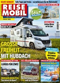 Titelbild der Ausgabe 2/2021 von Reisemobil International. Diese Zeitschrift und viele weitere Automagazine und Motorradzeitschriften als Abo oder epaper bei United Kiosk online kaufen.