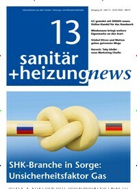 Titelbild der Ausgabe 13/2022 von sanitär + heizung news. Diese Zeitschrift und viele weitere Architekturzeitschriften und Bauzeitschriften als Abo oder epaper bei United Kiosk online kaufen.