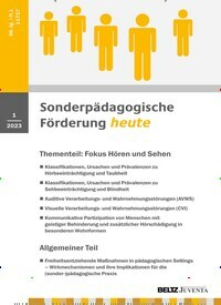 Titelbild der Ausgabe 1/2023 von Sonderpädagogische Förderung heute. Diese Zeitschrift und viele weitere Zeitschriften für Pädagogik als Abo oder epaper bei United Kiosk online kaufen.