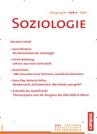 Titelbild der Ausgabe 4/2025 von Soziologie. Diese Zeitschrift und viele weitere Zeitschriften für Pädagogik als Abo oder epaper bei United Kiosk online kaufen.
