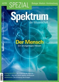 Titelbild der Ausgabe 4/2019 von Spektrum der Wissenschaft Spezial Biologie, Medizin, Hirnforschung. Diese Zeitschrift und viele weitere Reisemagazine, Freizeitmagazine und Wissensmagazine als Abo oder epaper bei United Kiosk online kaufen.