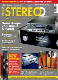 Titelbild der Ausgabe 1/2021 von Stereo. Diese Zeitschrift und viele weitere Audiomagazine, Filmmagazine und Fotozeitschriften als Abo oder epaper bei United Kiosk online kaufen.