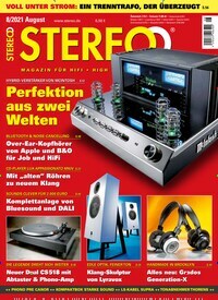 Titelbild der Ausgabe 8/2021 von Stereo. Diese Zeitschrift und viele weitere Audiomagazine, Filmmagazine und Fotozeitschriften als Abo oder epaper bei United Kiosk online kaufen.