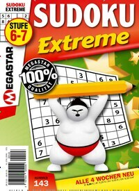 Titelbild der Ausgabe 143/2022 von Sudoku Extreme. Diese Zeitschrift und viele weitere Groschenromane und Rätselhefte als Abo oder epaper bei United Kiosk online kaufen.