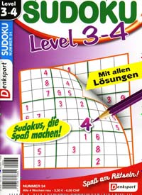 Titelbild der Ausgabe 34/2020 von Sudoku Level 3-4. Diese Zeitschrift und viele weitere Groschenromane und Rätselhefte als Abo oder epaper bei United Kiosk online kaufen.