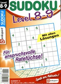 Titelbild der Ausgabe 15/2020 von Sudoku Level 8-9. Diese Zeitschrift und viele weitere Groschenromane und Rätselhefte als Abo oder epaper bei United Kiosk online kaufen.