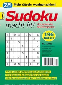 Titelbild der Ausgabe 7/2026 von Sudoku macht fit. Diese Zeitschrift und viele weitere Groschenromane und Rätselhefte als Abo oder epaper bei United Kiosk online kaufen.