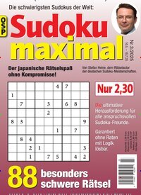 Titelbild der Ausgabe 3/2025 von Sudoku Maximal. Diese Zeitschrift und viele weitere Groschenromane und Rätselhefte als Abo oder epaper bei United Kiosk online kaufen.