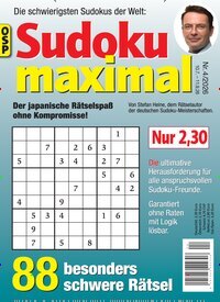 Titelbild der Ausgabe 4/2026 von Sudoku Maximal. Diese Zeitschrift und viele weitere Groschenromane und Rätselhefte als Abo oder epaper bei United Kiosk online kaufen.