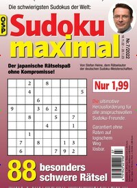 Titelbild der Ausgabe 7/2022 von Sudoku Maximal. Diese Zeitschrift und viele weitere Groschenromane und Rätselhefte als Abo oder epaper bei United Kiosk online kaufen.