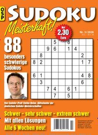 Titelbild der Ausgabe 3/2026 von Sudoku Meisterhaft. Diese Zeitschrift und viele weitere Groschenromane und Rätselhefte als Abo oder epaper bei United Kiosk online kaufen.