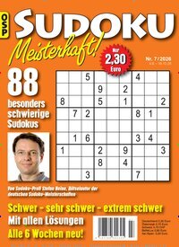 Titelbild der Ausgabe 7/2026 von Sudoku Meisterhaft. Diese Zeitschrift und viele weitere Groschenromane und Rätselhefte als Abo oder epaper bei United Kiosk online kaufen.
