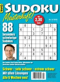 Titelbild der Ausgabe 9/2025 von Sudoku Meisterhaft. Diese Zeitschrift und viele weitere Groschenromane und Rätselhefte als Abo oder epaper bei United Kiosk online kaufen.