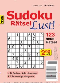 Titelbild der Ausgabe 3/2026 von Sudoku Rätsel Lust. Diese Zeitschrift und viele weitere Groschenromane und Rätselhefte als Abo oder epaper bei United Kiosk online kaufen.