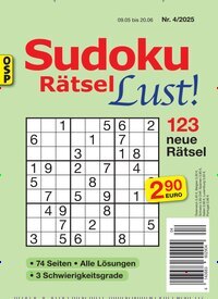 Titelbild der Ausgabe 4/2025 von Sudoku Rätsel Lust. Diese Zeitschrift und viele weitere Groschenromane und Rätselhefte als Abo oder epaper bei United Kiosk online kaufen.