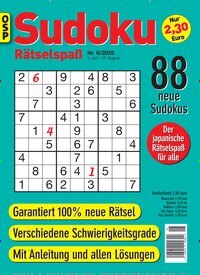 Titelbild der Ausgabe 6/2025 von Sudoku Rätselspaß. Diese Zeitschrift und viele weitere Groschenromane und Rätselhefte als Abo oder epaper bei United Kiosk online kaufen.