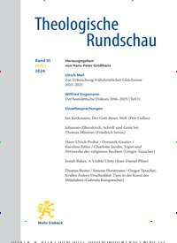 Titelbild der Ausgabe 1/2026 von Theologische Rundschau (ThR). Diese Zeitschrift und viele weitere Kunstmagazine und Kulturmagazine als Abo oder epaper bei United Kiosk online kaufen.